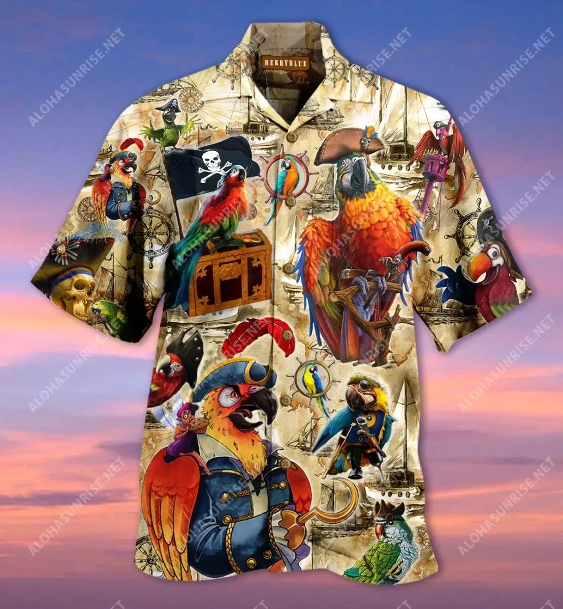 Amazing Pirate Parrot Hawaiian Shirt Tropical Aloha Button Up