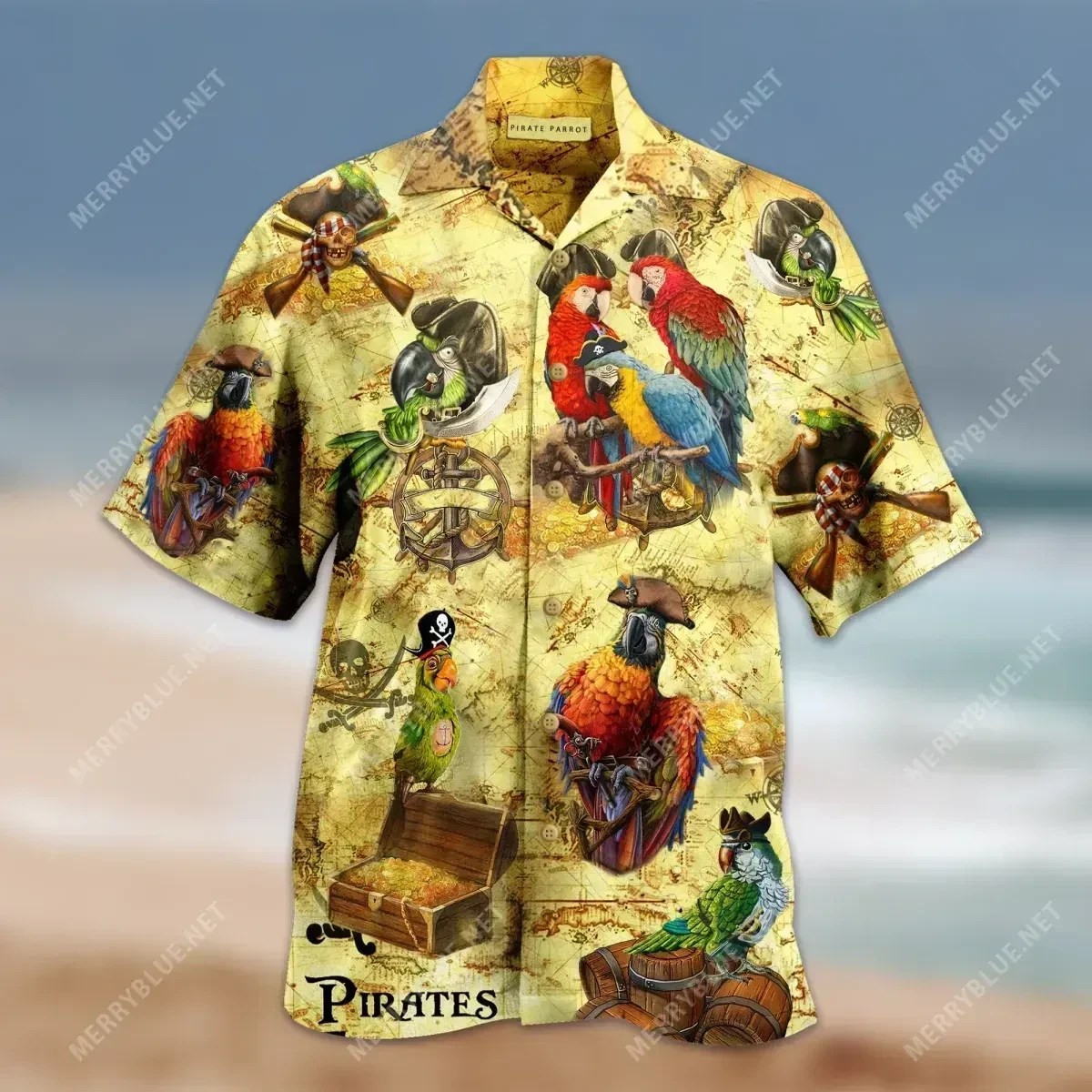 Amazing Pirate Parrots Unisex Hawaiian Shirt Tropical Aloha Button Up