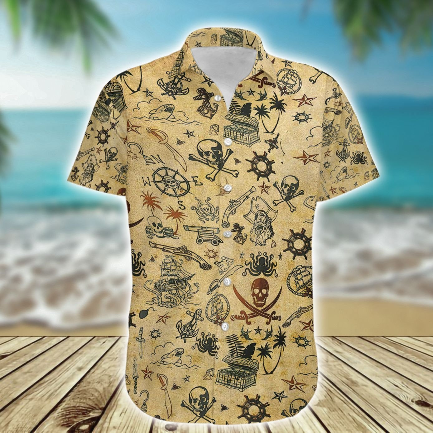 Amazing Pirate Skull Hawaiian Shirt Tropical Aloha Button Up