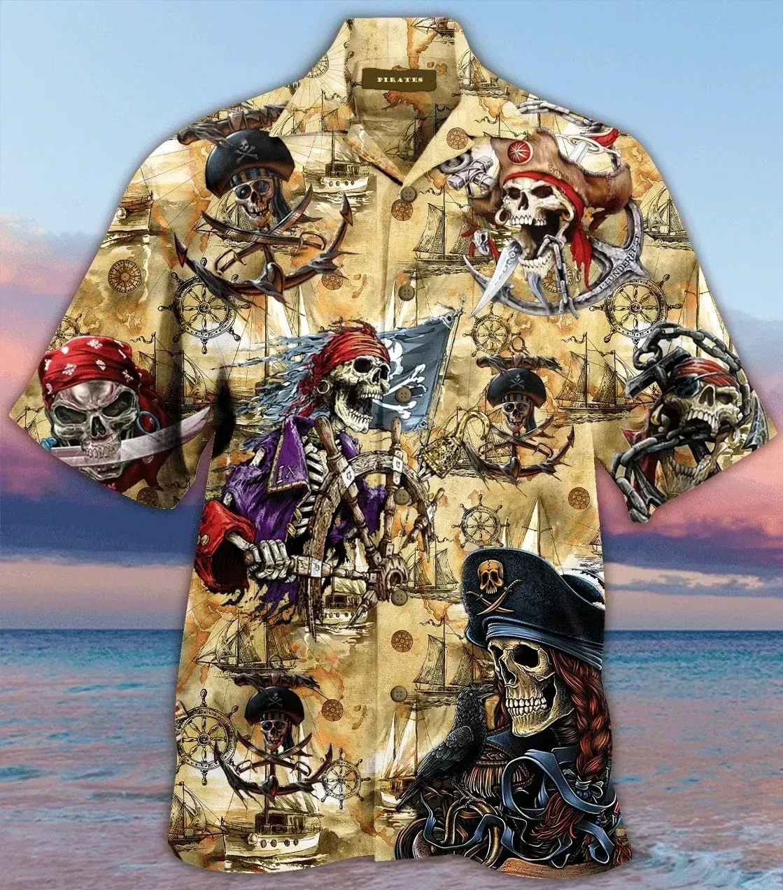 Amazing Pirate Skull Unisex Hawaiian Shirt Tropical Aloha Button Up
