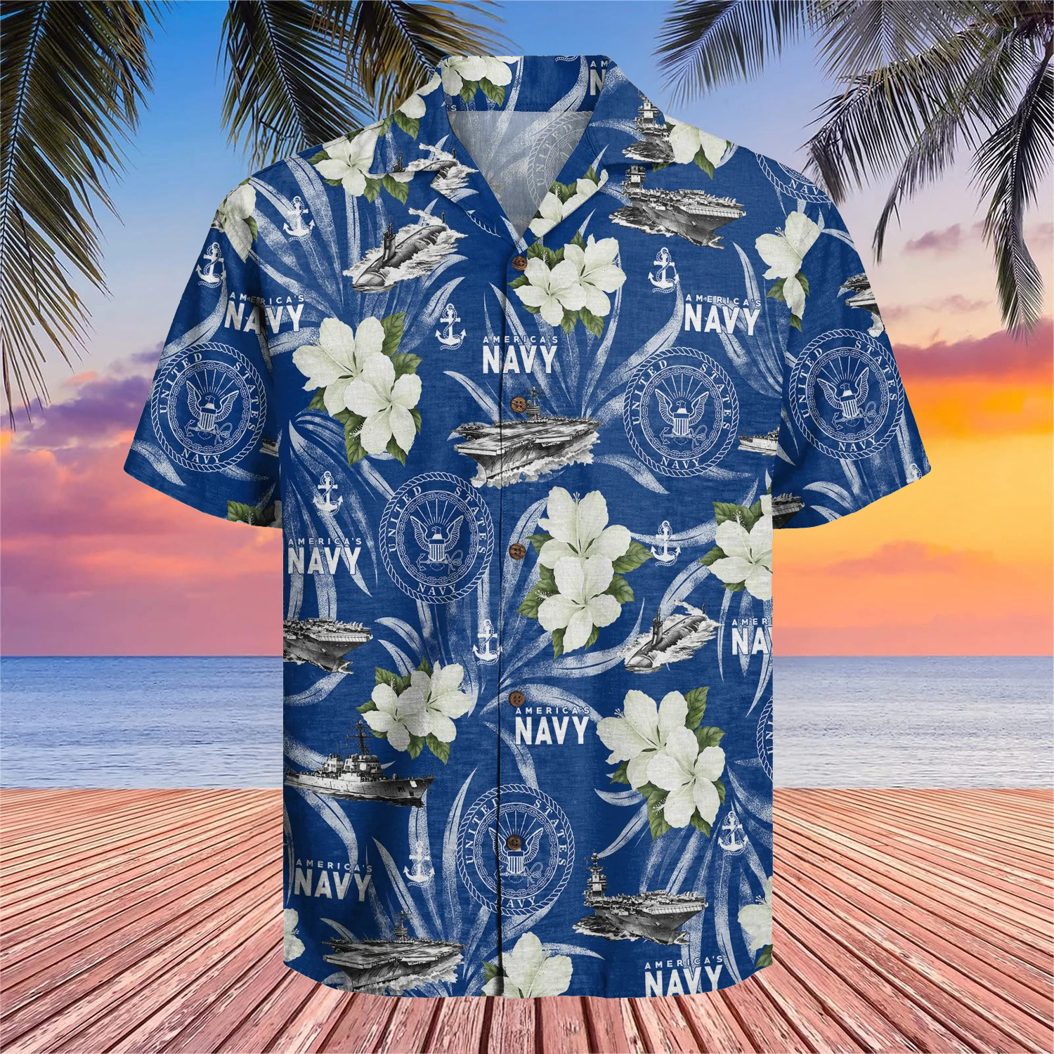 Amera's U.S. Navy Hawaiian Shirt USN Merch Aloha Shirt Clothing Cool Navy Gifts For Him
