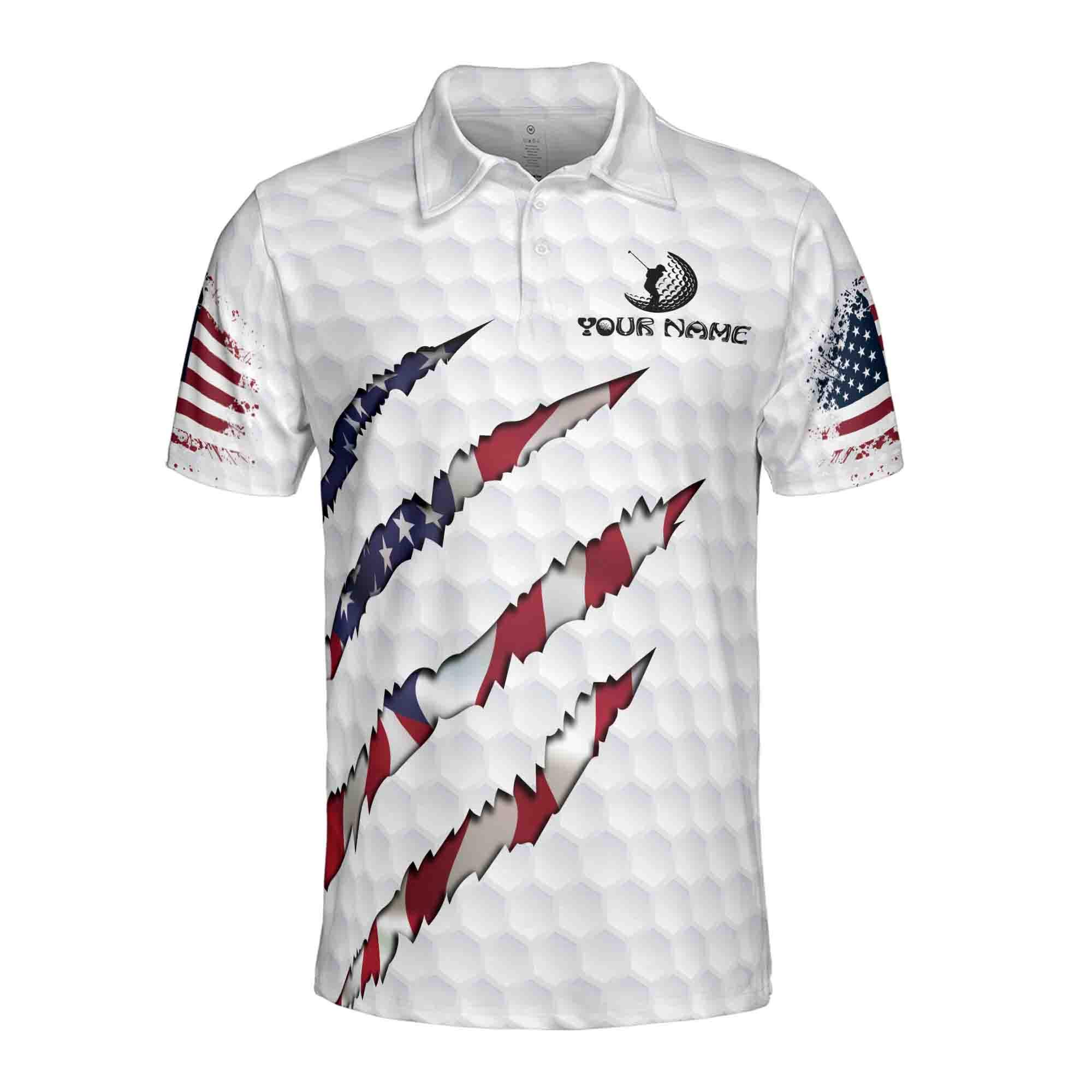 Alternative view of America Flag Golf Personalized Pattern Golf Ball Men's Polo Shirt