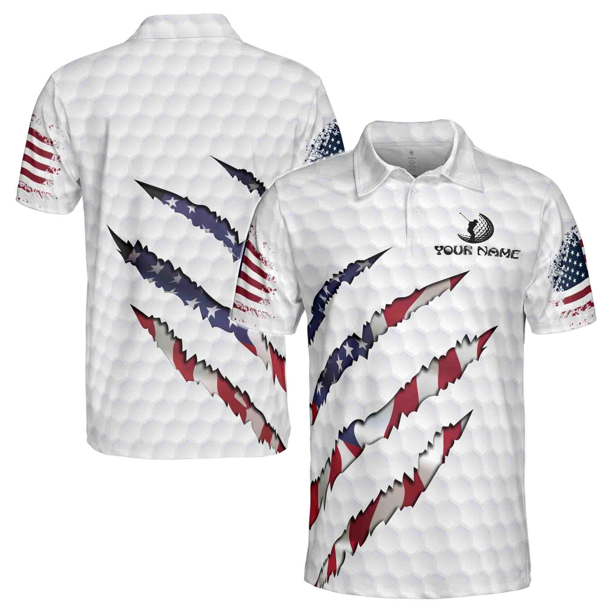 America Flag Golf Personalized Pattern Golf Ball Men's Polo Shirt