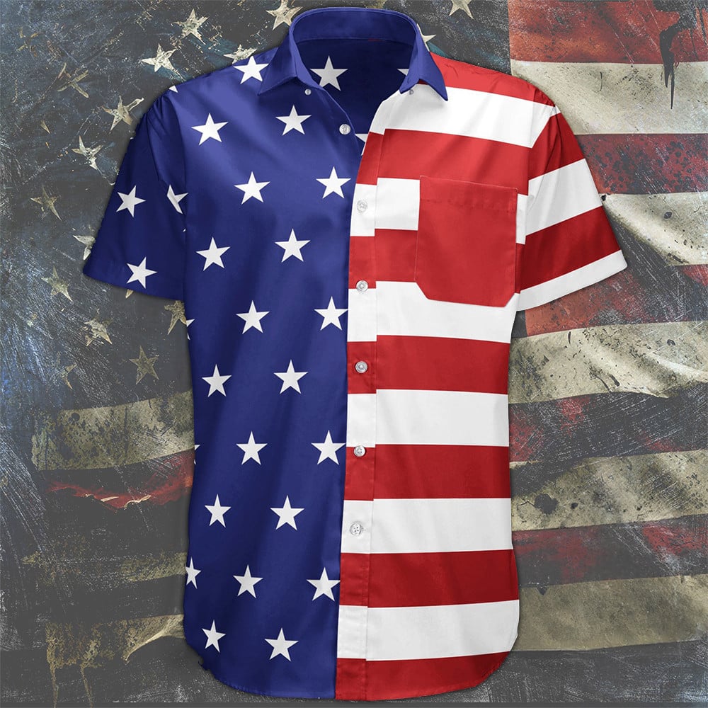 American Flag Hawaiian Shirt Patriotic Button Up Shirt 4Th Of July Gifts