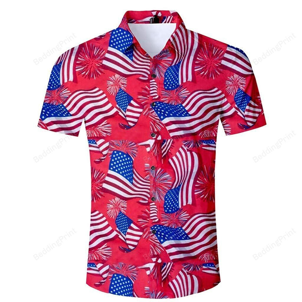 American Flag Patriot Hawaiian Shirt Tropical Aloha Button Up