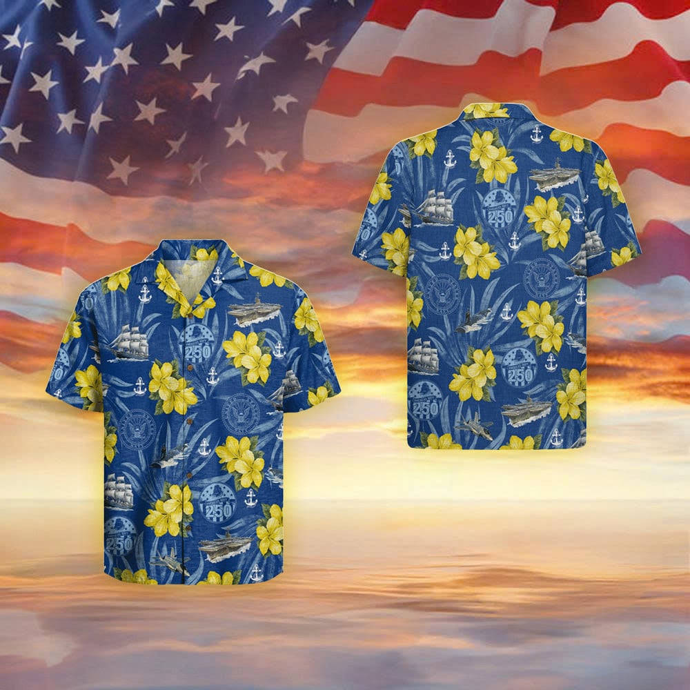 America's Navy 250Th Anniversary Hawaiian Shirt Floral US Navy Shirt Gifts For Veterans