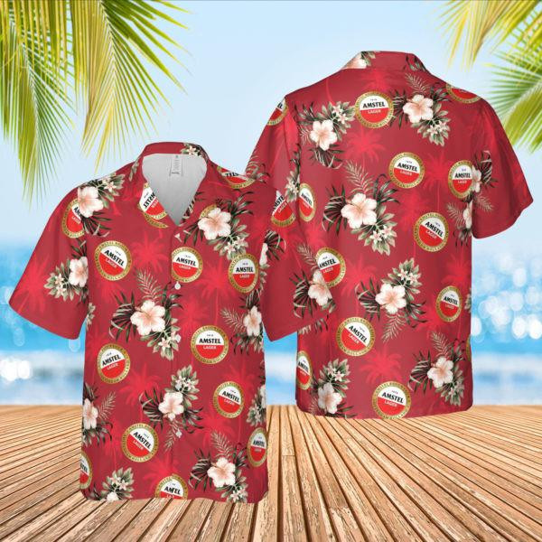 Amstel Beer Hawaiian Shirt Tropical Aloha Button Up