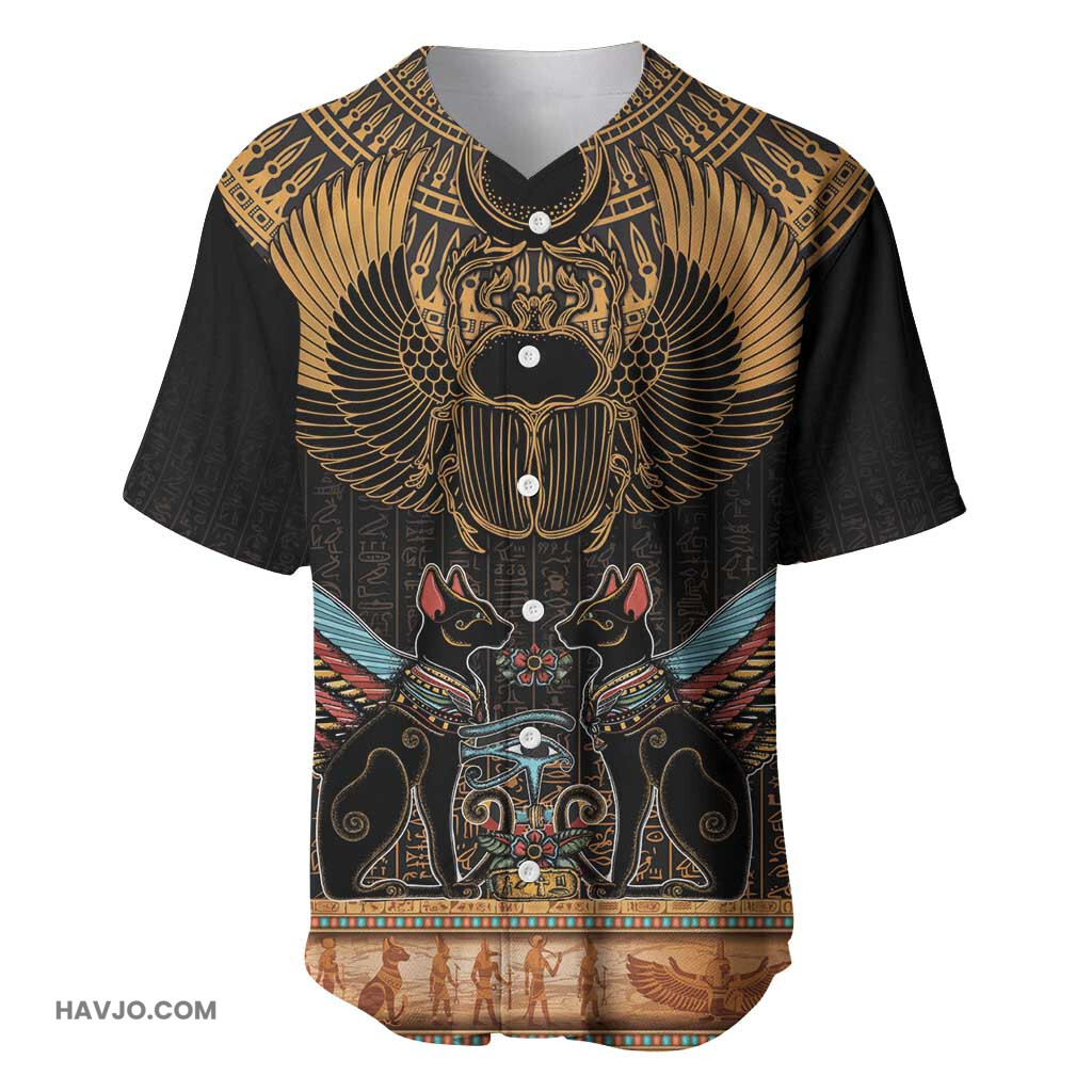 Ancient Egypt Scarab Beetle Hieroglyphs Alphabet Pattern Baseball Jersey