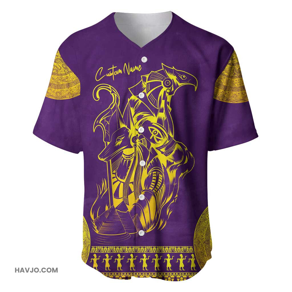 Anubis and Horus Egyptian God Purple Baseball Jersey
