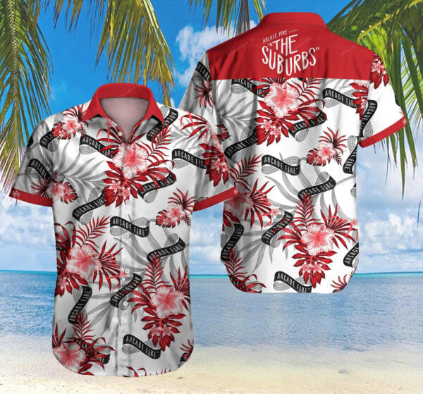 Arcade Fire The Suburbs Floral Hawaiian Shirt Tropical Aloha Button Up