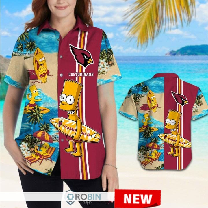 Arizona Cardinals Bart Simpson Hawaiian Shirt Tropical Aloha Button Up