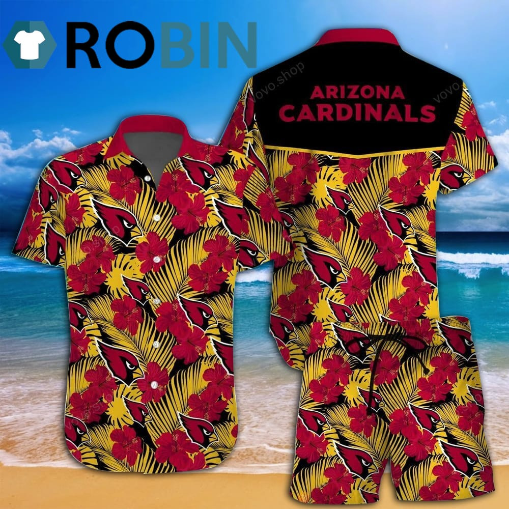 Arizona Cardinals Black Red Hawaiian Shirt Tropical Aloha Button Up