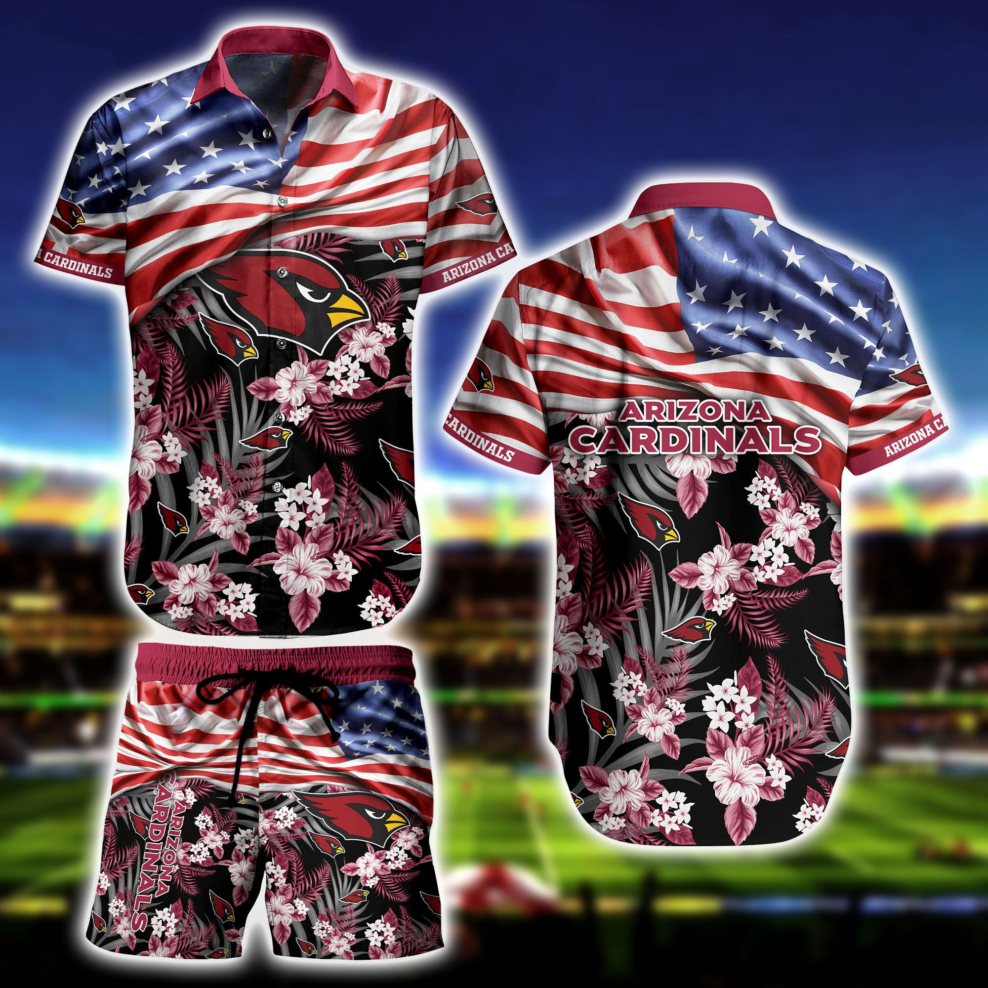 Arizona Cardinals Flag Hawaiian Shirt Tropical Aloha Button Up