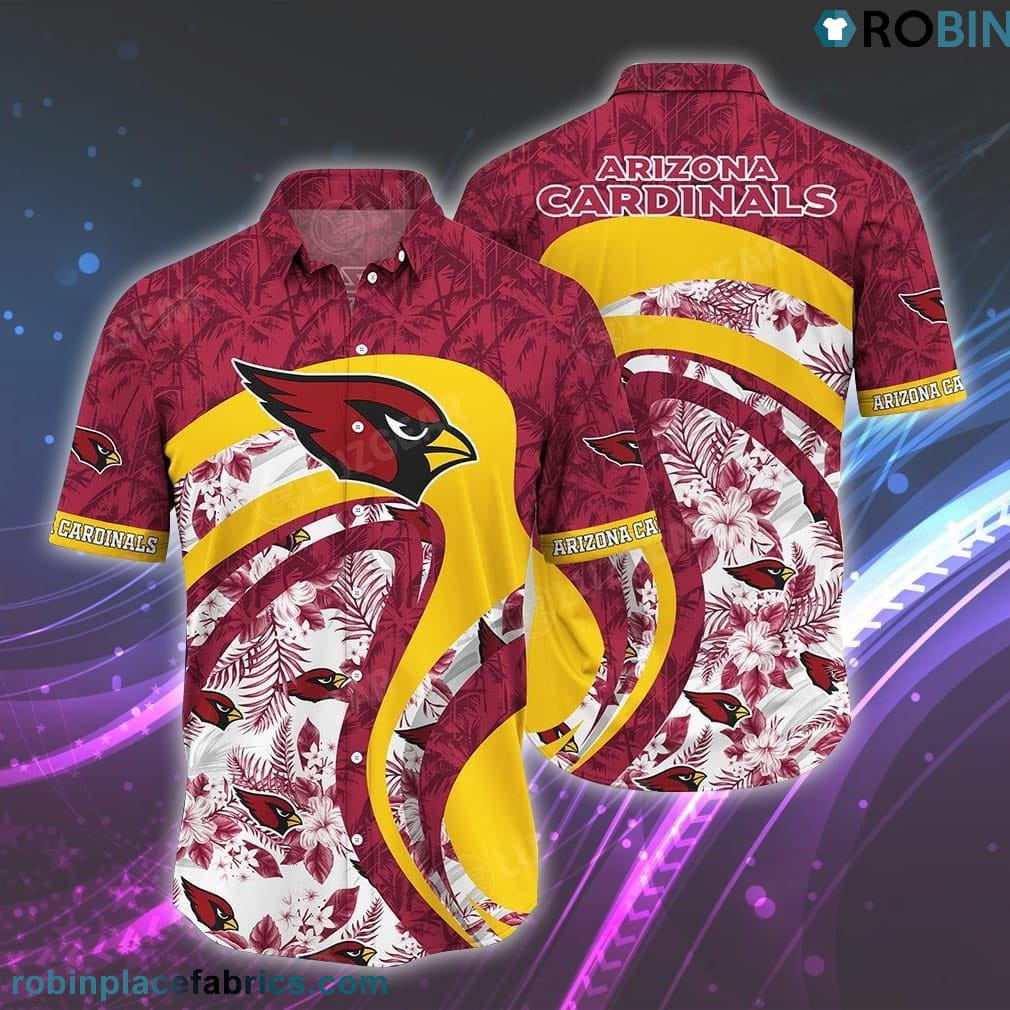 Arizona Cardinals Graphic Floral Patterns Hawaiian Shirt Tropical Aloha Button Up