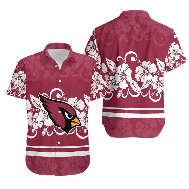 Arizona Cardinals Hibiscus Flowers Hawaiian Shirt Tropical Aloha Button Up