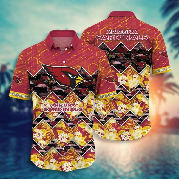 Arizona Cardinals Logo Floral Summer Hawaiian Shirt Tropical Aloha Button Up