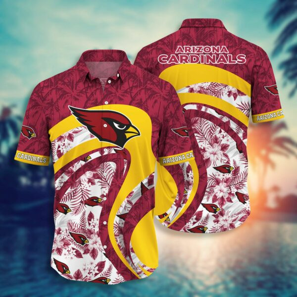 Arizona Cardinals Many Logo And Floral Hawaiian Shirt Tropical Aloha Button Up