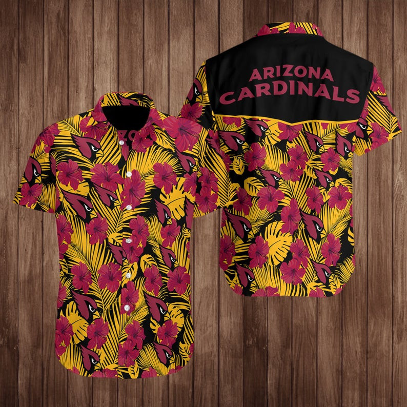 Arizona Cardinals Many Logo Floral Hawaiian Shirt Tropical Aloha Button Up