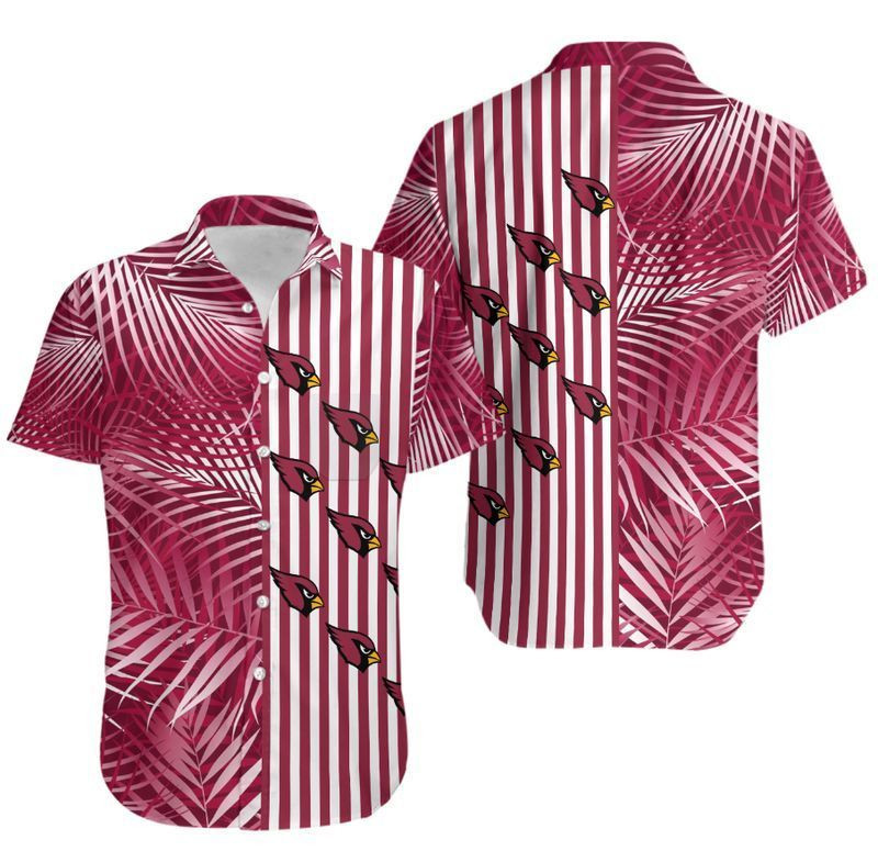 Arizona Cardinals Palm Leaves And Stripes Hawaiian Shirt Tropical Aloha Button Up