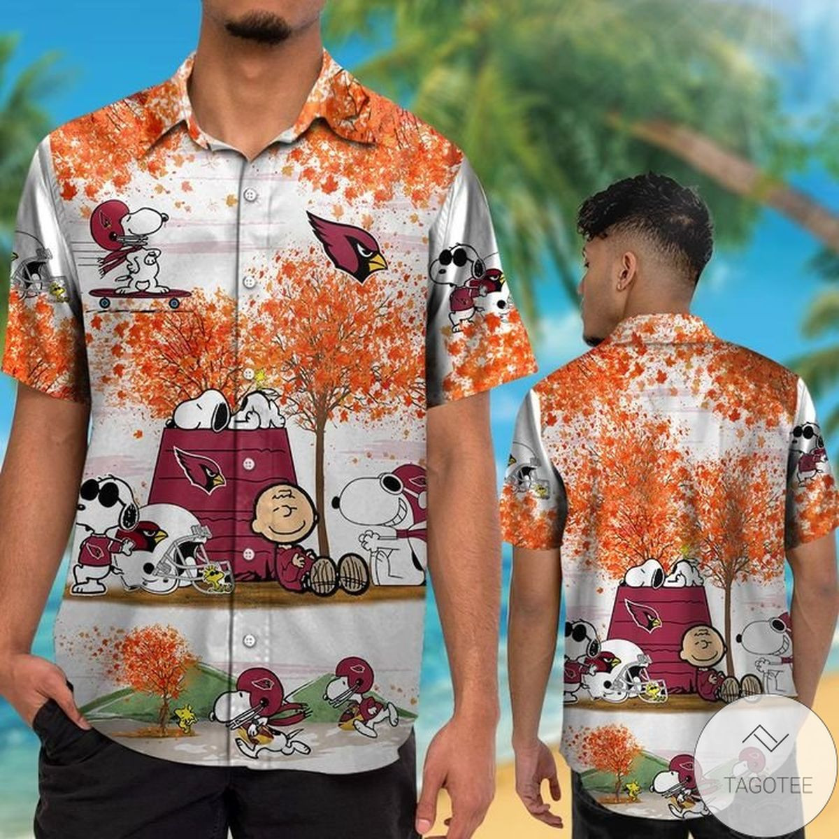 Arizona Cardinals Snoopy Autumn Hawaiian Shirt Tropical Aloha Button Up