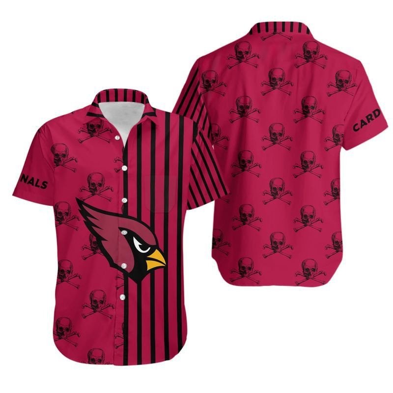 Arizona Cardinals Stripes And Skull Hawaiian Shirt Tropical Aloha Button Up