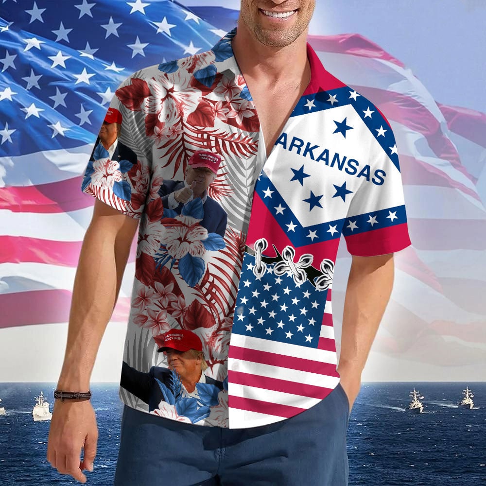 Arkansas For Trump 2024 Hawaiian Shirt Make America Great Again Donald Trump Tropical Shirts