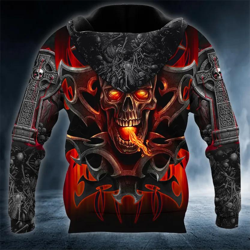 Alternative view of Armor Tattoos Fire Skull 3D All Over Print Hoodie
