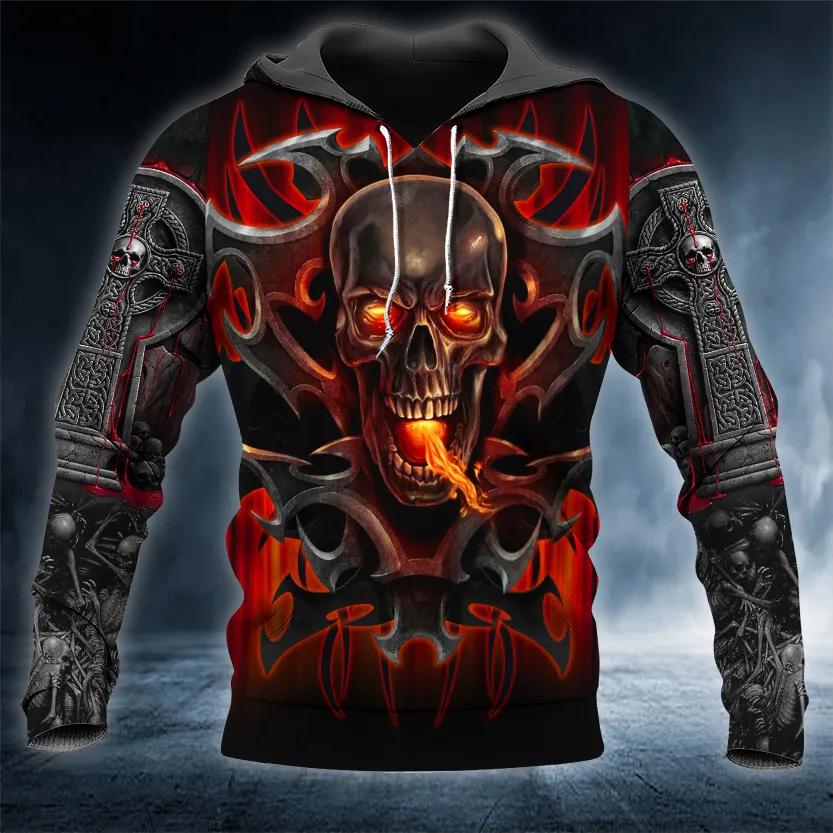 Armor Tattoos Fire Skull 3D All Over Print Hoodie