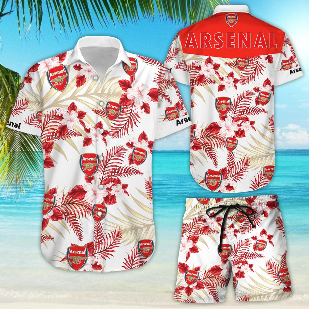 Arsenal Hawaiian Shirt Tropical Aloha Button Up