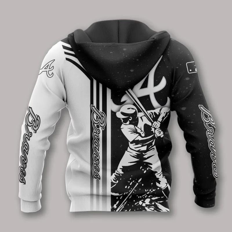 Alternative view of Atlanta Braves Black And White MLB All Over Print Hoodie