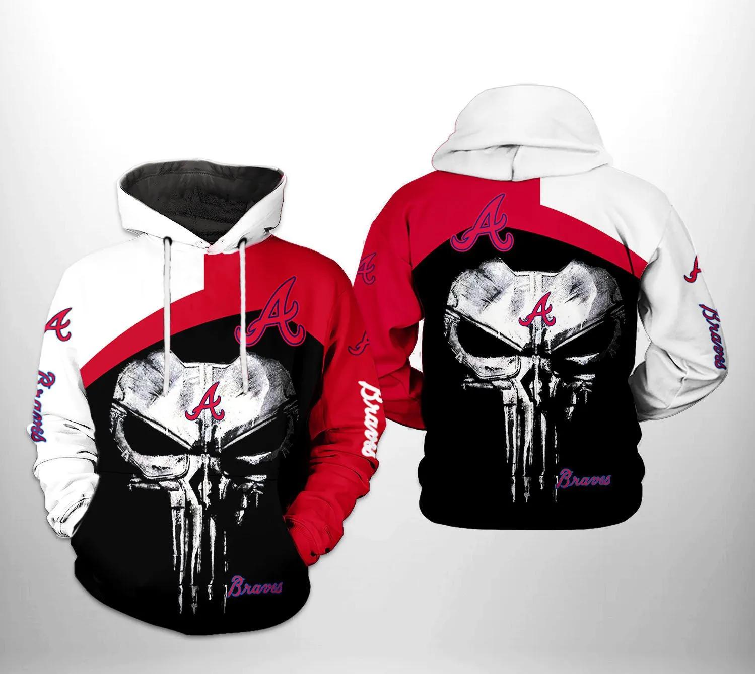 Atlanta Braves MLB Skull Punisher MLB All Over Print Hoodie