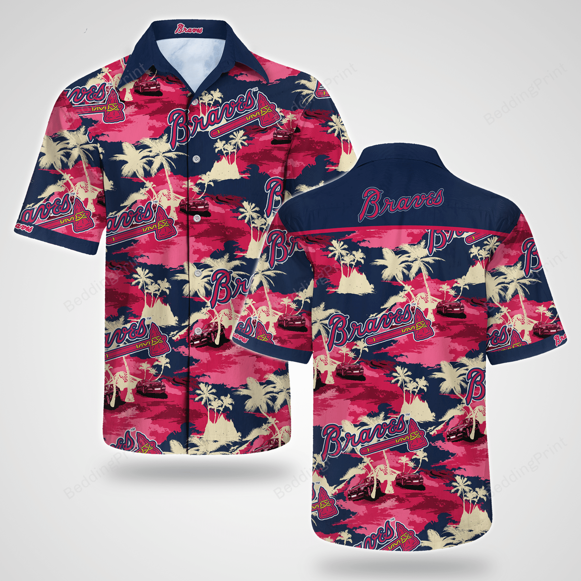 Atlanta Braves Tommy Bahama Hawaiian Shirt Tropical Aloha Button Up