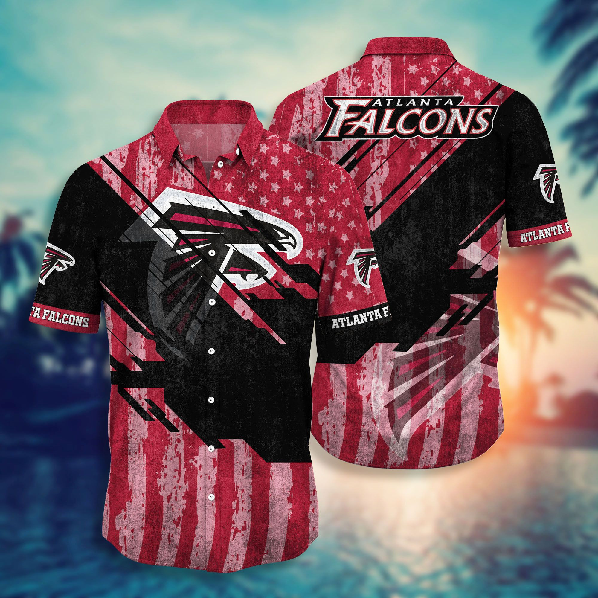 Atlanta Falcons American Distressed Hawaiian Shirt Tropical Aloha Button Up