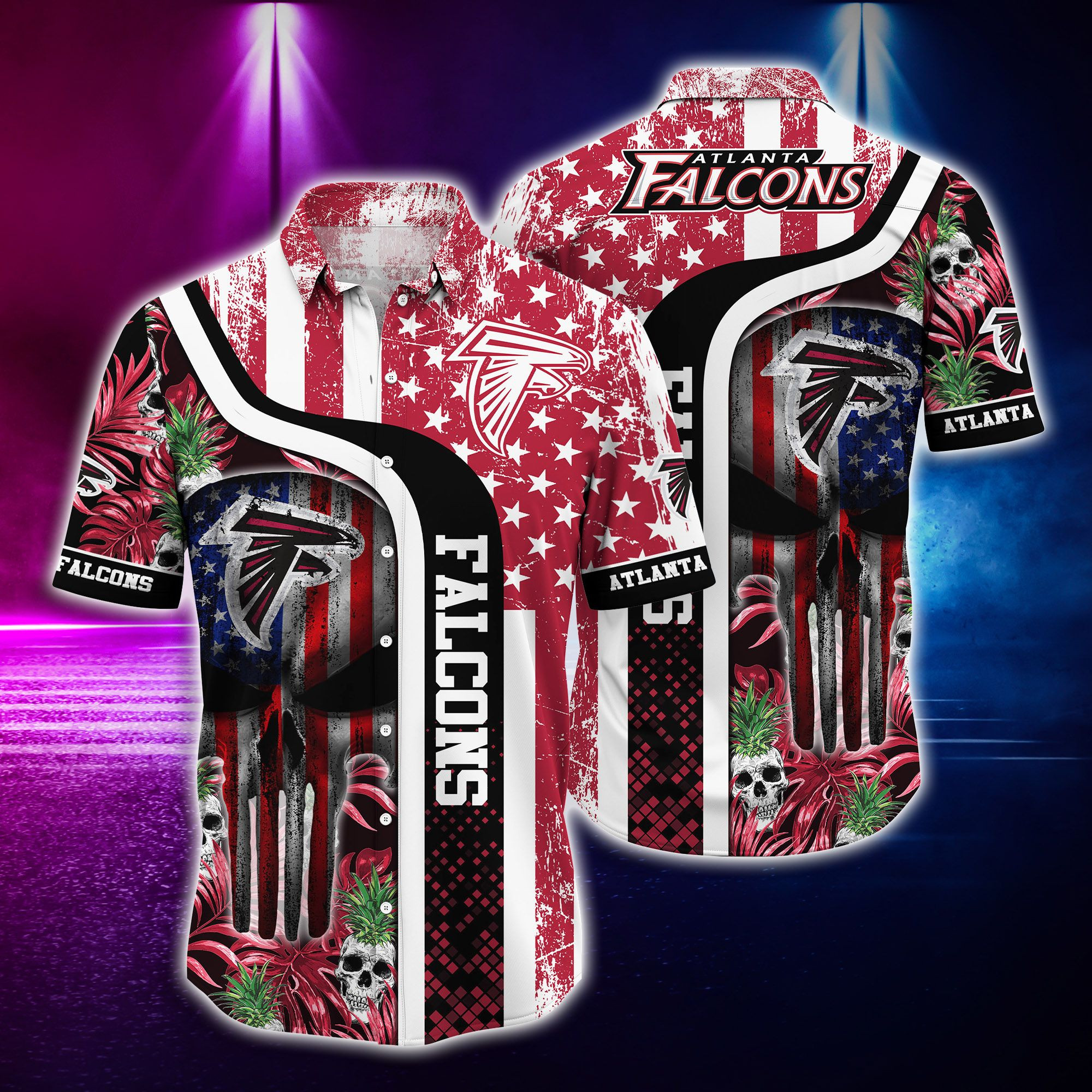 Atlanta Falcons And Skull Hawaiian Shirt Tropical Aloha Button Up