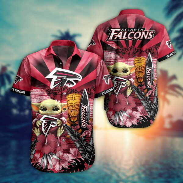 Atlanta Falcons Baby Yoda Summer Hawaiian Shirt Tropical Aloha Button Up