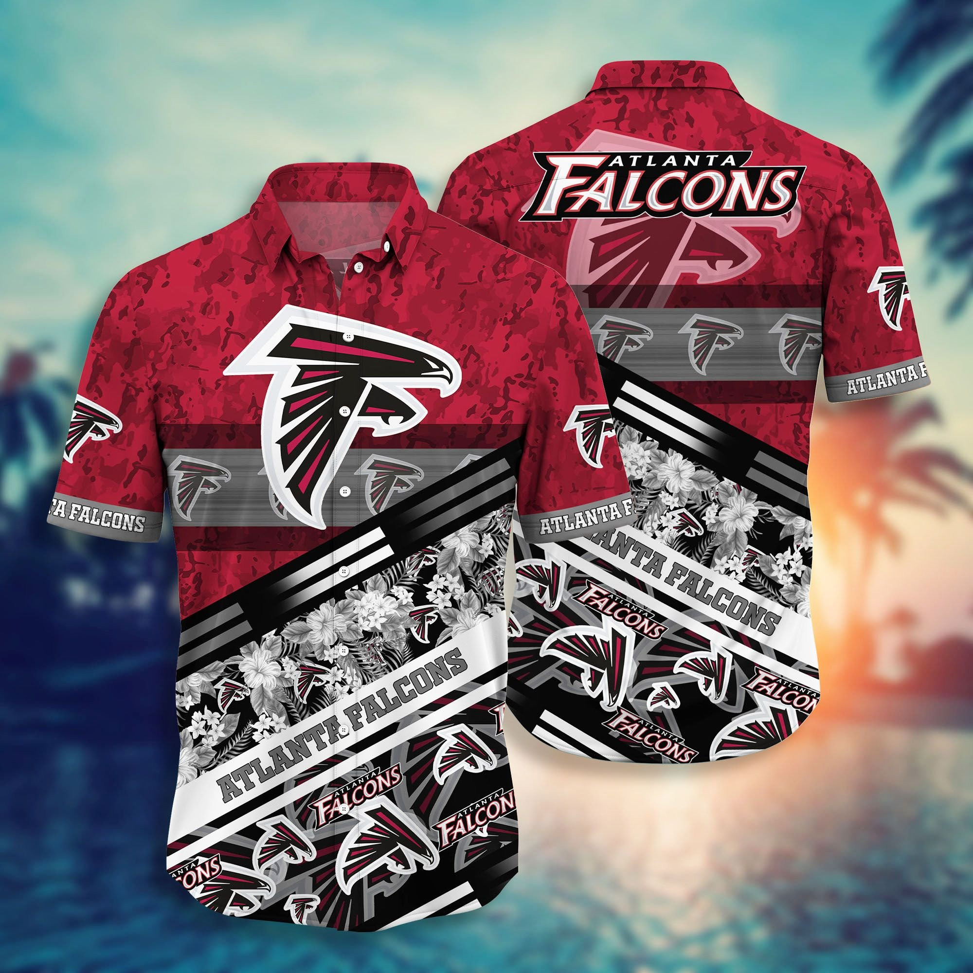 Atlanta Falcons Camo Floral Hawaiian Shirt Tropical Aloha Button Up