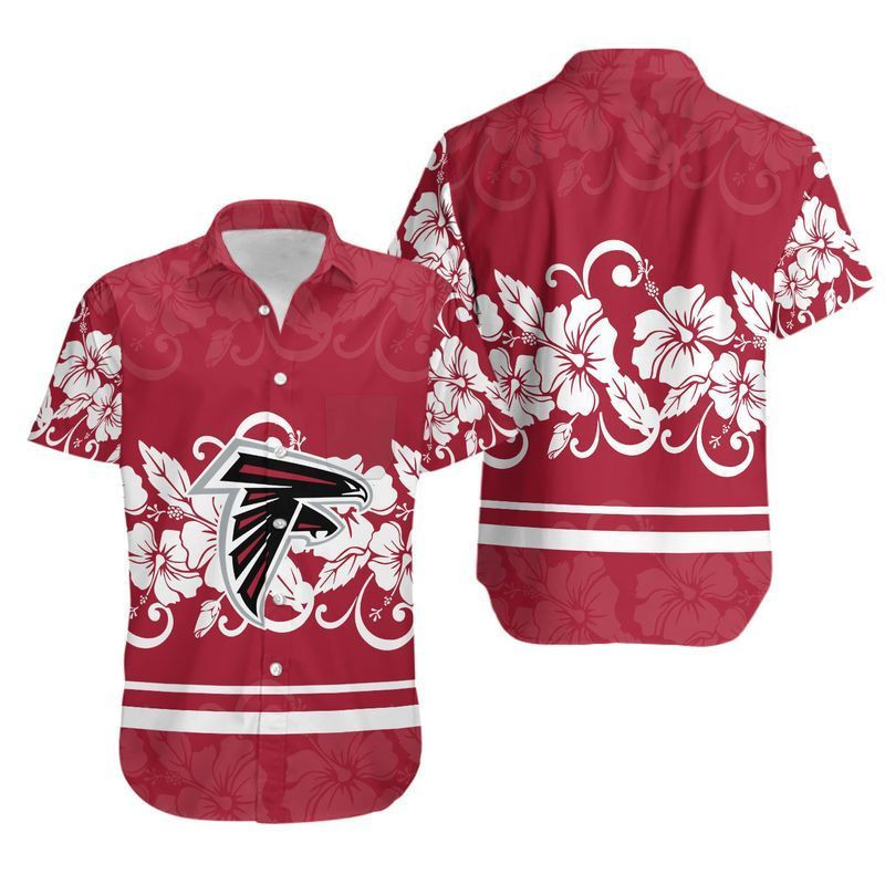 Atlanta Falcons Hibiscus Flowers Hawaiian Shirt Tropical Aloha Button Up