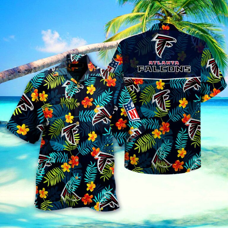 Atlanta Falcons Logo And Floral Hawaiian Shirt Tropical Aloha Button Up