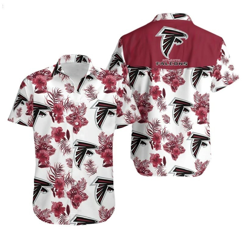 Atlanta Falcons Logo And Flower Hawaiian Shirt Tropical Aloha Button Up