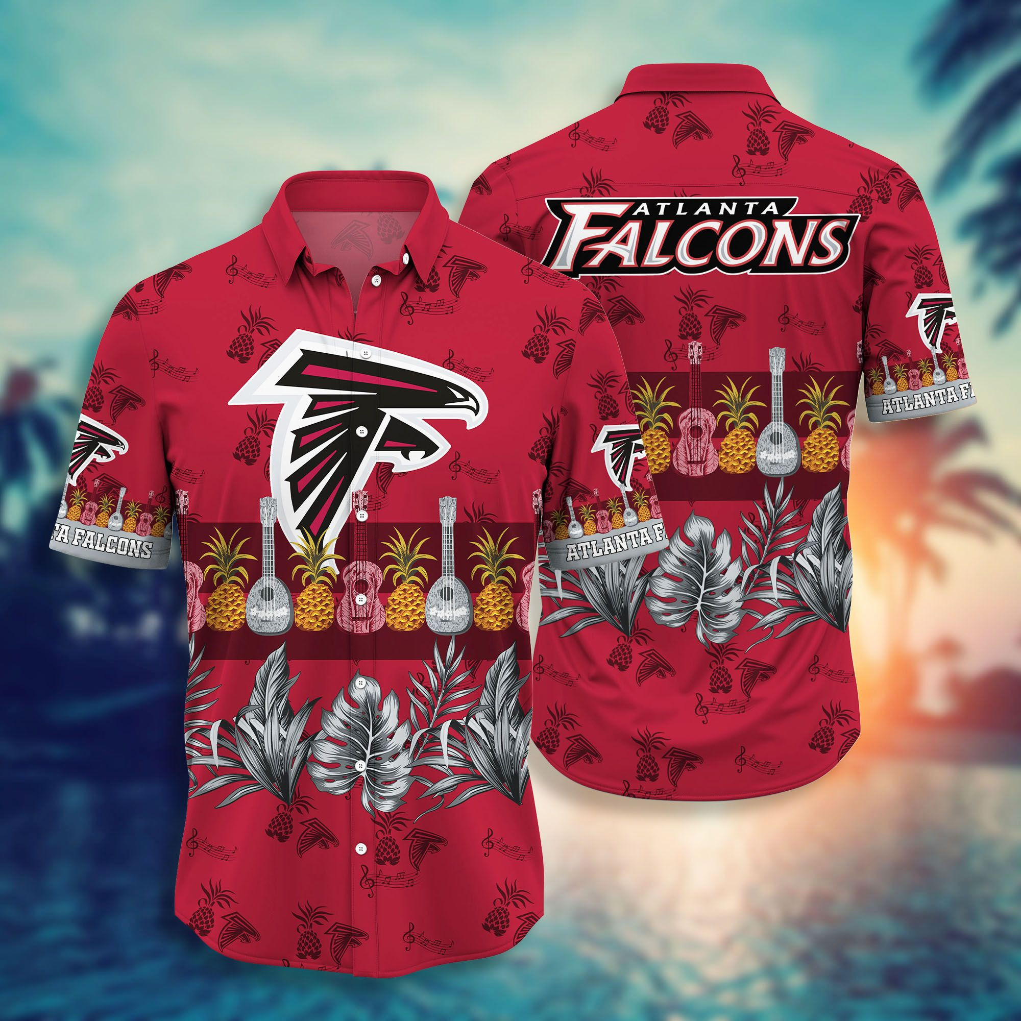 Atlanta Falcons Pinneapple And Guitar Summer Hawaiian Shirt Tropical Aloha Button Up