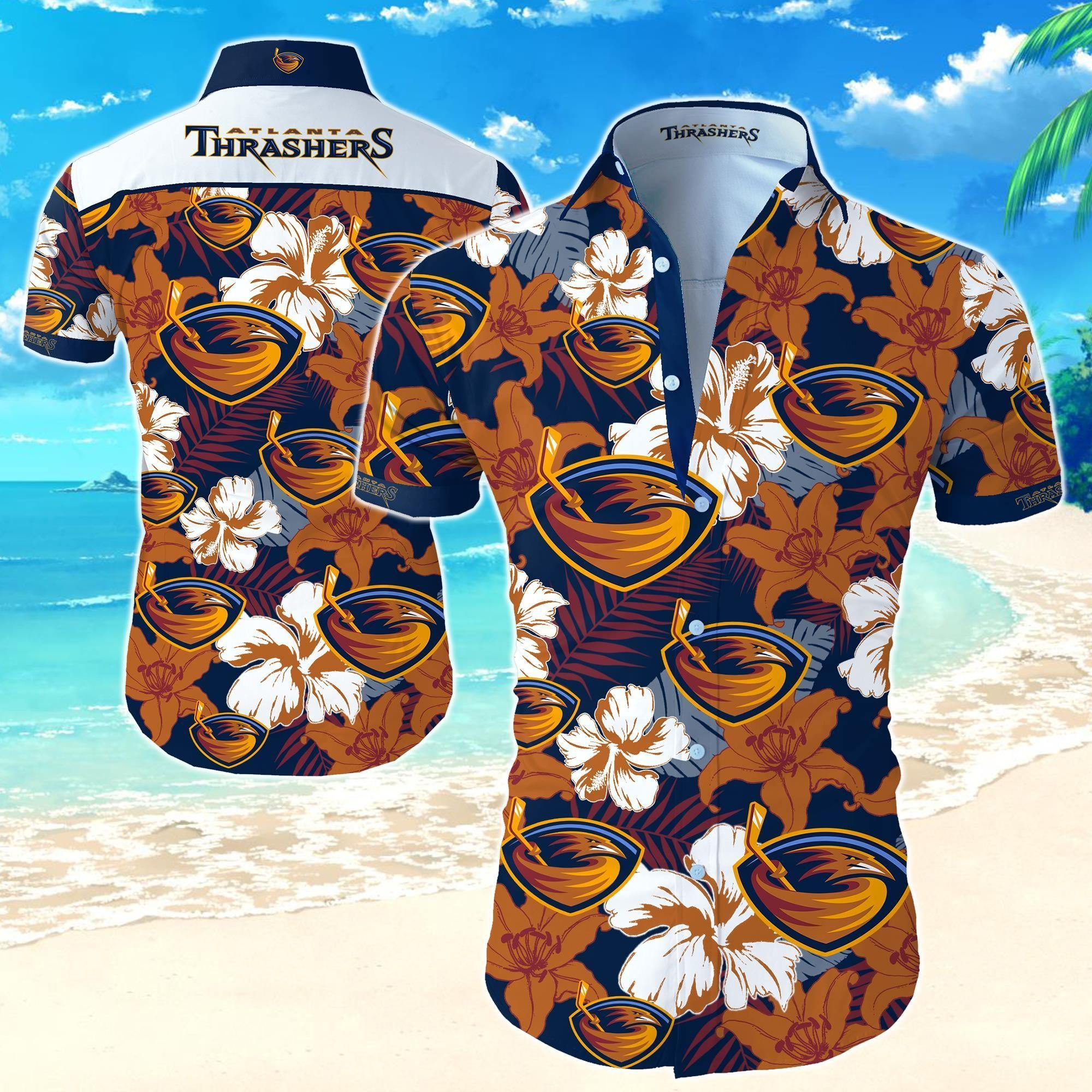 Atlanta Thrashers Hawaiian Shirt Tropical Aloha Button Up