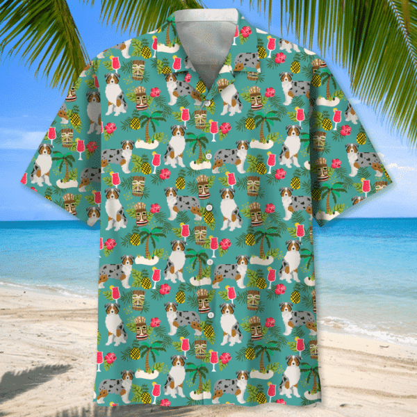 Australian Shepherd Hawaiian Shirt Tropical Aloha Button Up