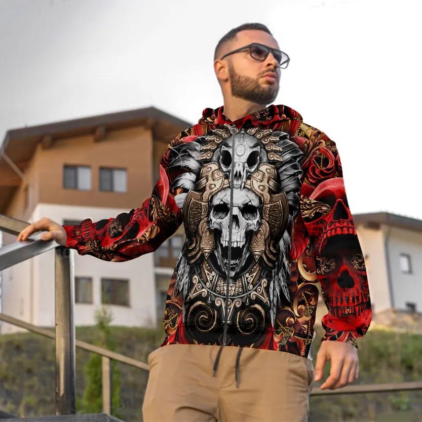 Alternative view of Aztec Mayan Warrior Skull 3D All Over Print Hoodie