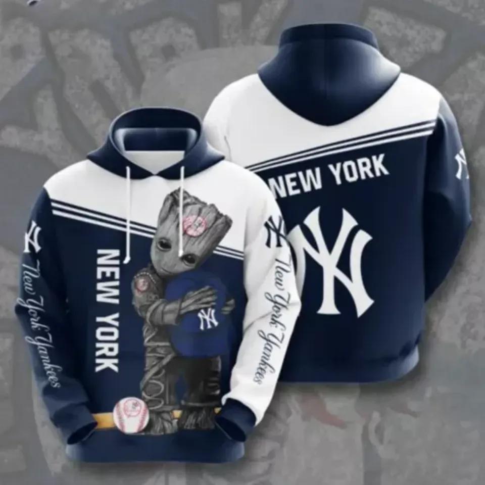 Baby Groot Hug New York Team Yankeess 3D MLB All Over Print Hoodie
