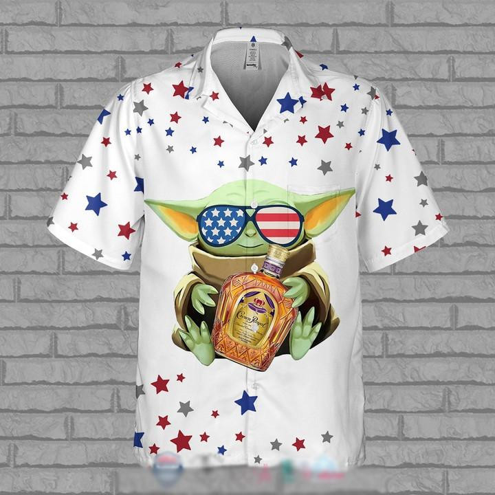Baby Yoda Crown Royal 4th Of July Hawaiian Shirt Tropical Aloha Button Up