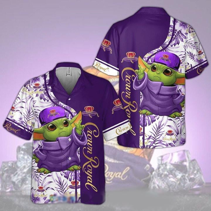 Baby Yoda Crown Royal Hawaiian Shirt Tropical Aloha Button Up