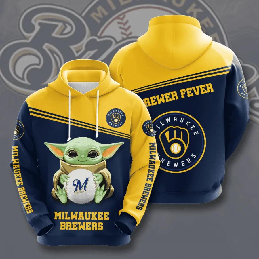Baby Yoda Milwaukee Brewers 3D MLB All Over Print Hoodie