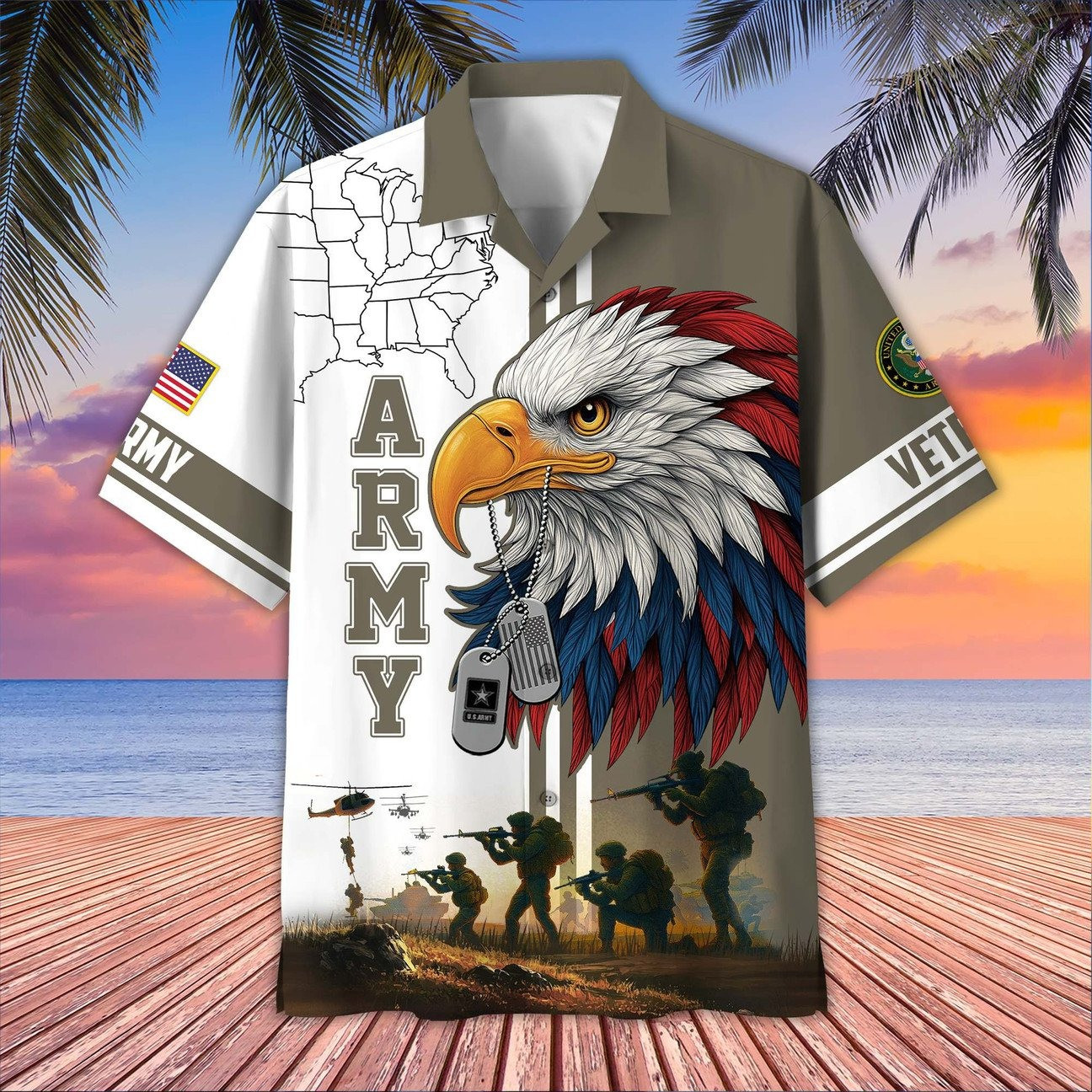 Bald Eagle United States Army Veterans Hawaiian Shirt Military Gifts For Father