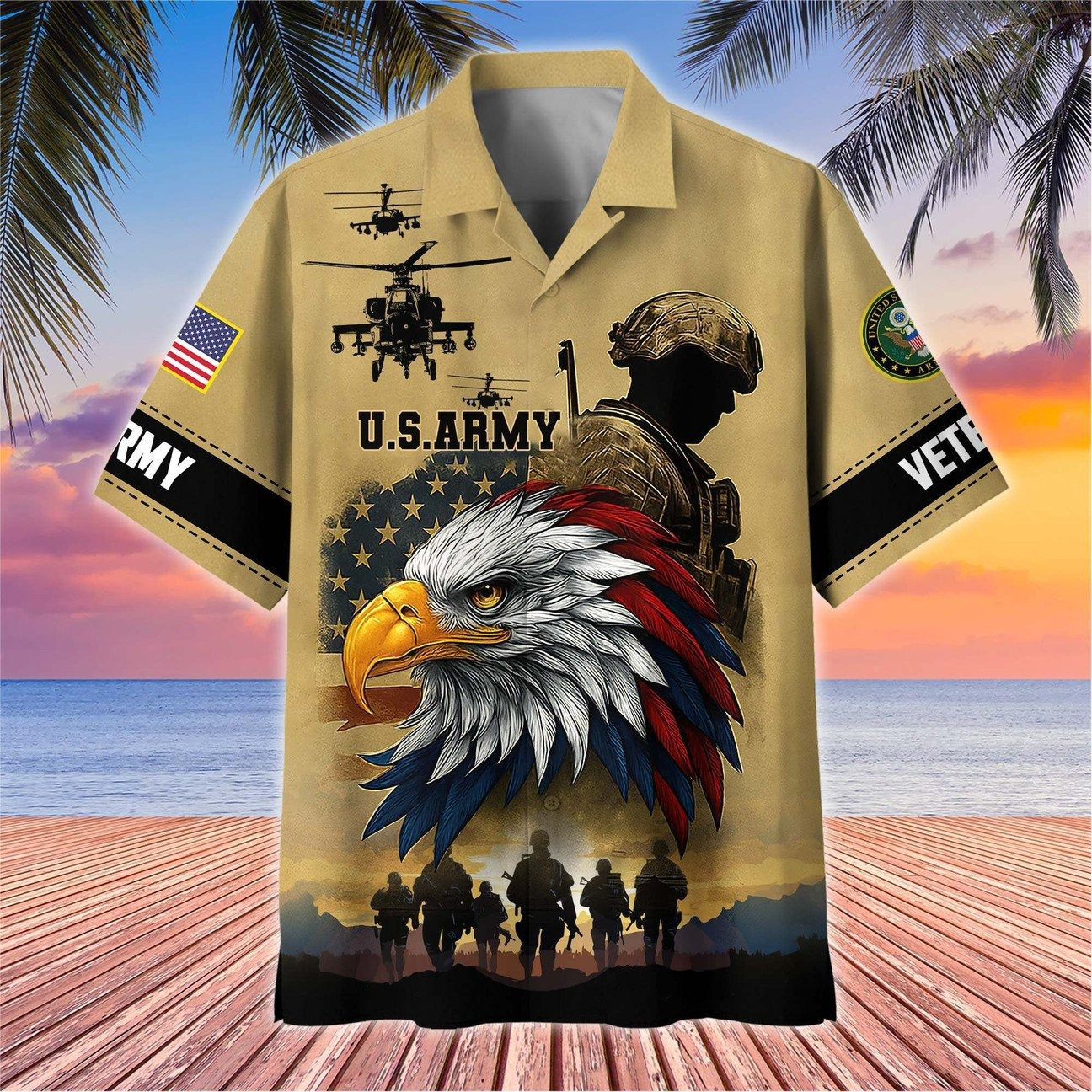 Bald Eagle United States Army Veterans Hawaiian Shirt Veterans Gifts For Father