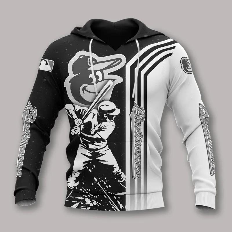 Baltimore Orioles Black And White MLB All Over Print Hoodie